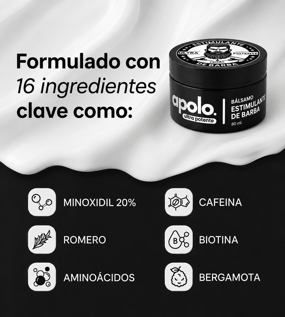 Bálsamo para Crecimiento de Barba Ultra Potente con Minoxidil 20% | 80mL